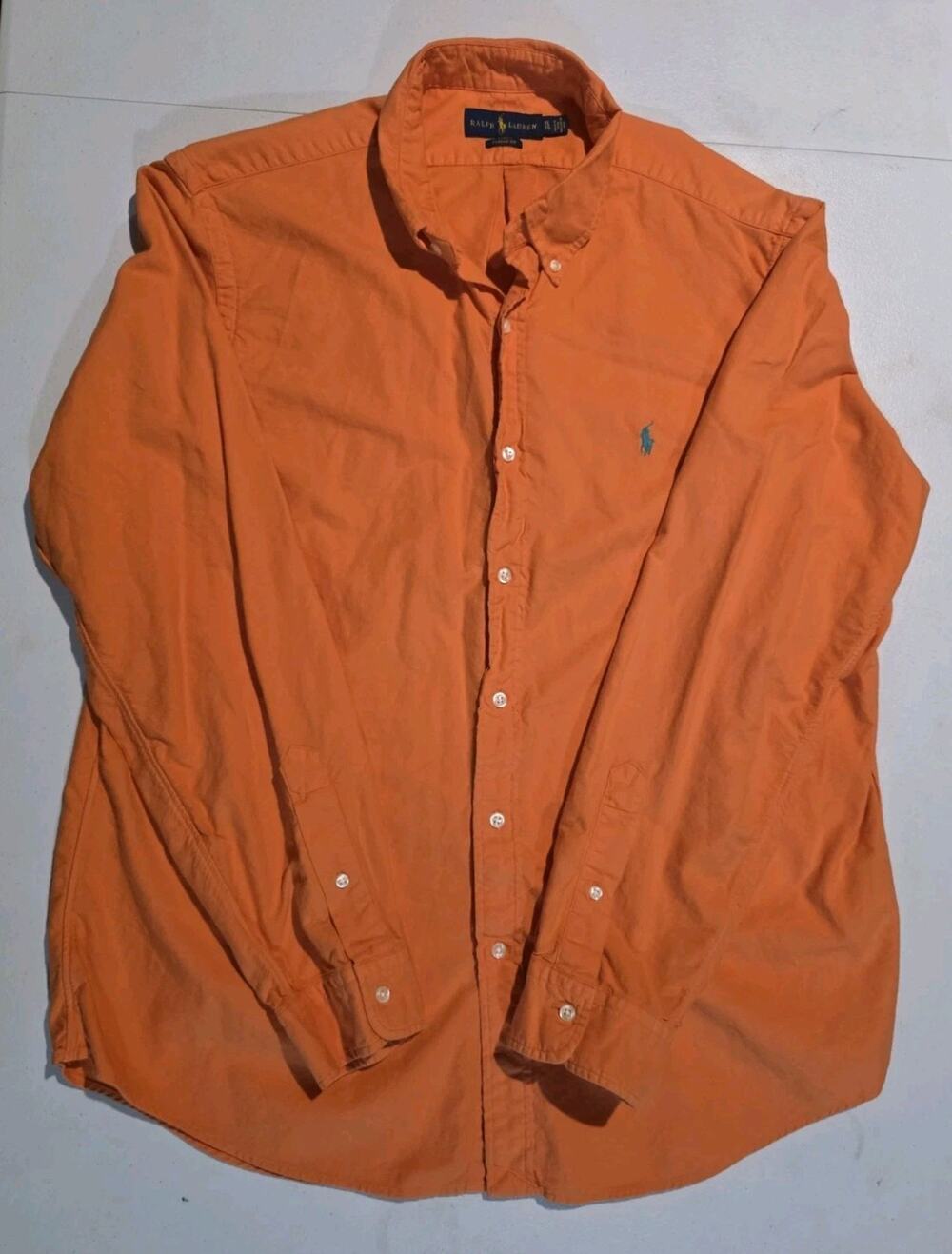 Polo Ralph Lauren Mens XL Classic Fit Orange Button Down Shirt Blue Pony